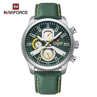 NAVIFORCE NF9211 Movement Quartz Mullti-Funtion Movement Water Proof Leather Straps for Men's - Silver Green