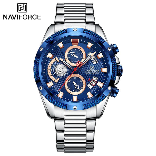 NAVIFORCE NF8021 Multifunction Men Luxury Chronograph Quartz Watch Waterproof Date Stainless Steel Sport Luminous Hands Fashion -SBE