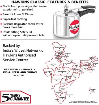 Hawkins Classic 3L Pressure Cooker, Silver, CL3T