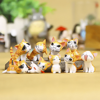 Cute Cats Inspired 9 PCs Action Figure Collectable Set - Orange | Kittens Play set | Birthday Gift & Cake Toppers