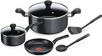Tefal 7pcs  Aluminum Super Cook Non-Stick Cookware Set B143S744, Black