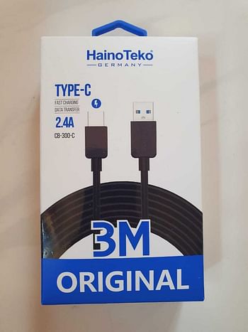 Haino Teko Germany USB A to TYPE -C Data Cable / USB Lightning Cable 2.4A Fast Charging - Data Transmission 3 Meter - Black