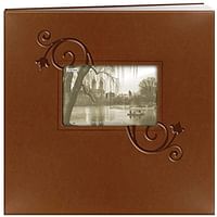 Pioneer 12 Inch by 12 Inch Postbound Embossed Leatherette Frame Cover Memory Book, Brown With Floral