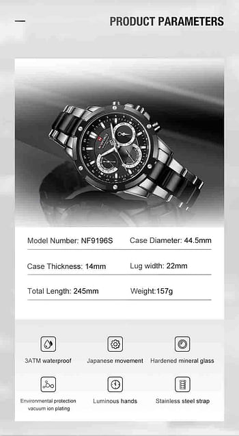 NAVIFORCE NF9196S Golden Men's Quartz Watch Stainless Steel Wristwatch - S/GN