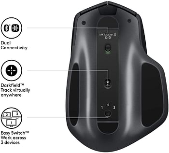 Logitech MX Master 2S Wireless Mouse, Multi-Device, Bluetooth or 2.4GHz Wireless with USB Unifying Receiver, 4000 DPI Any Surface Tracking, 7 Buttons, Fast Rechargeable, Laptop/PC/Mac/iPad OS - Black