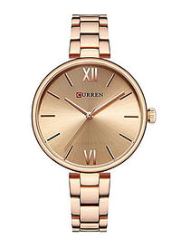 Curren 9017 Quartz Movement Round Dial Stainless Steel Strap Waterproof Women Wristwatch - RG