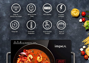 Impex  2000 W Infrared Induction Cooktop With 8 Temperature Levels and 4 Digital LED Display