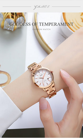 SKMEI 1819 Romantic Style Women Watches Simple Japan Quartz Movement Date Wristwatch -Gold