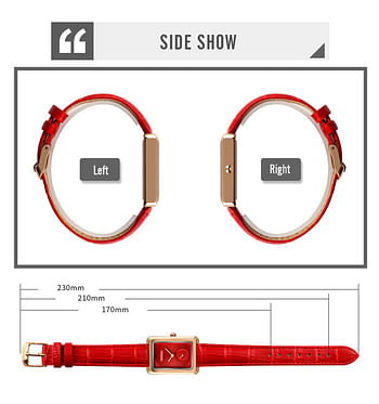 Skmei 1691 ladies classic bracelet square face quartz watches  genuine leather strap - RED