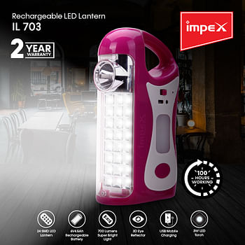 Impex IL 703 4500mAh Rechargeable LED Emergency Lantern, Multicolor