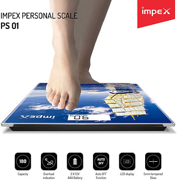 Impex  Digital LCD Display Personal Scale Upto 180 Kgs 5mm Tempered Glass with 4 high Precision Sensors