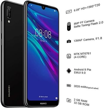 Huawei Y6 Prime 2019 Dual Sim - 64 GB, 3 GB Ram, 4G LTE, black