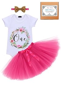 One Birthday Outfit Baby Girl Party Fancy Dress | Photography Costume | 3 Pcs Set - Hot Pink