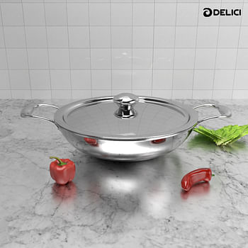 DELICI DTKP28 Tri-ply Stainless Steel Kadai Pan with Premium SS Handle