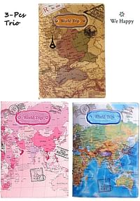 3 Pcs Trio World Trip Passport Cover | Ticket & Documents Holder - Brown, Pink & Blue