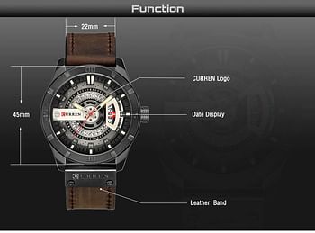 Quartz Watch For Men, Waterproof Analog Watches, Business Leather Strap Men's Wristwatch with Date 8301（Black）
