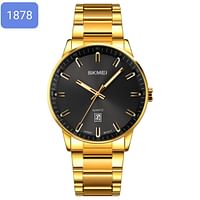 SKMEI 1878 Mens Watches Top Brand Luxury Stainless Steel Strap 3Bar Waterproof Date Time Watch Quartz Wristwatch - Gold