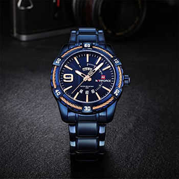 NAVIFORCE 9117 Men's Analogue Quartz Watches Stainless Steel Band Luminous Waterproof Sports Wrist Watches for Men BLUE