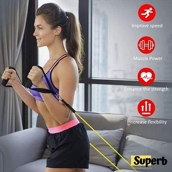 Resistance Band Set 11 Pieces, Workout Exercise Band With Multifunction Handles Door Anchor Ankle Straps Carry Bag For Home Gym Equipment, 1.2 meters - 48 inches - Multicolor