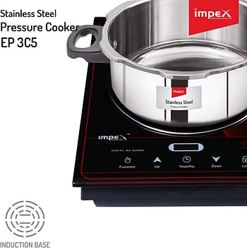 Impex  Induction Base High Grade Stainless Steel 3L & 5L Pressure Cooker with Spring loaded Safety Valve Heavy Base Sandwich Bottom