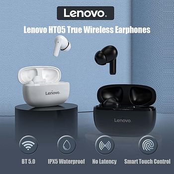 Lenovo HT05 TWS Earphones Wireless Bluetooth 5.0 Headphone HiFi Sound Built-in Mic Earbuds Sports (Color White)