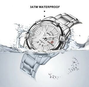 NAVIFORCE Brand Men Waterproof Stainless Steel Quartz Watch Multifunction NF9117 Silver
