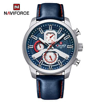 NAVIFORCE NF9211 Movement Quartz Mullti-Funtion Movement Water Proof Leather Straps for Men's - Silver Blue