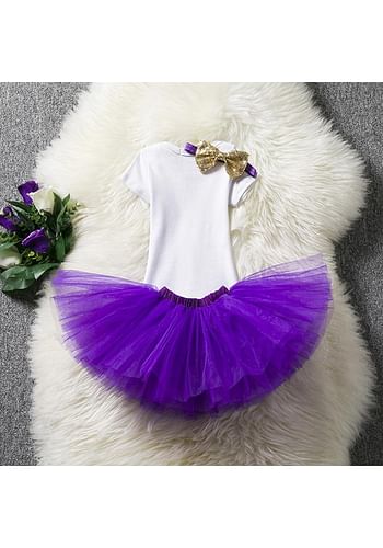 One Birthday Outfit Baby Girl Party Fancy Dress | Photography Costume | 3 Pcs Set - Purple