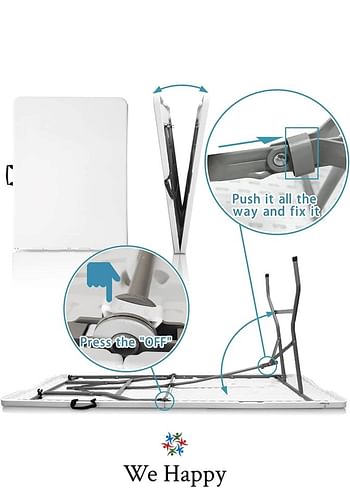 We Happy Folding Table - Foldable Heavy Duty Plastic Table for Indoor & Outdoor Parties, Picnic, Camping, Wedding BBQ Catering, Garden Dining - Fold-In-Half Portable Utility Table - White - 6ft