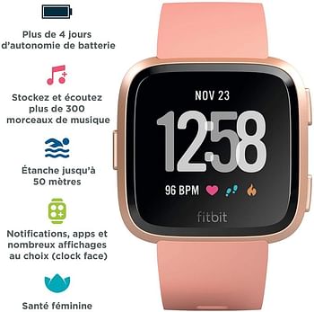 Fitbit Versa Smart Watch Fitness Wristband with Heart Rate Tracker - Unisex - Peach / Rose Gold Aluminum (RG)