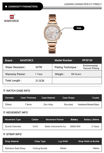 Naviforce NF5016 New Women Luxury Watches Creative Steel Women's Bracelet Watches Female Waterproof Clock Relogio Feminino Black