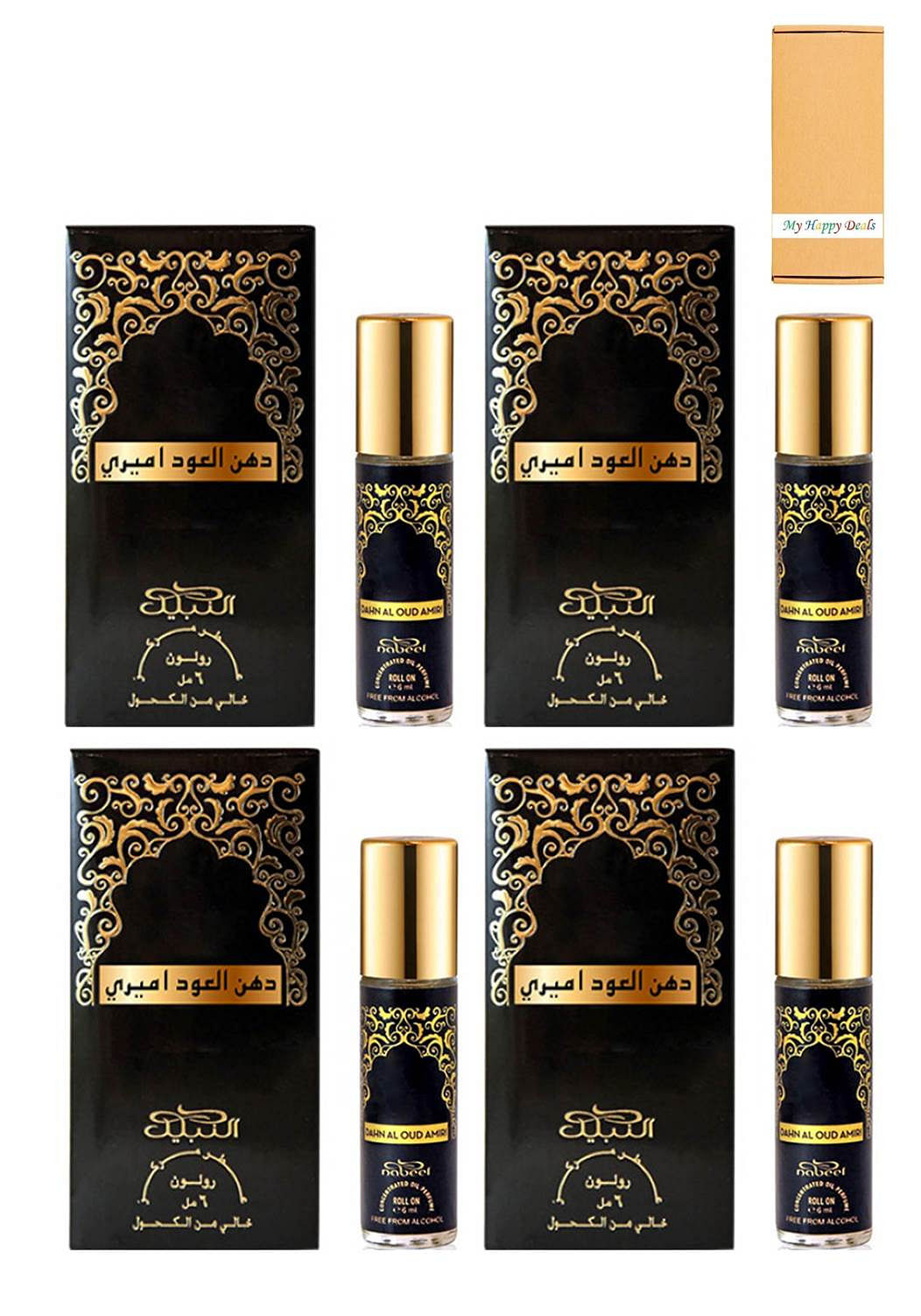 4 Pcs Nabeel Dahn Al Oud Amiri Alchohol Free Roll On Oil Perfume 6ML