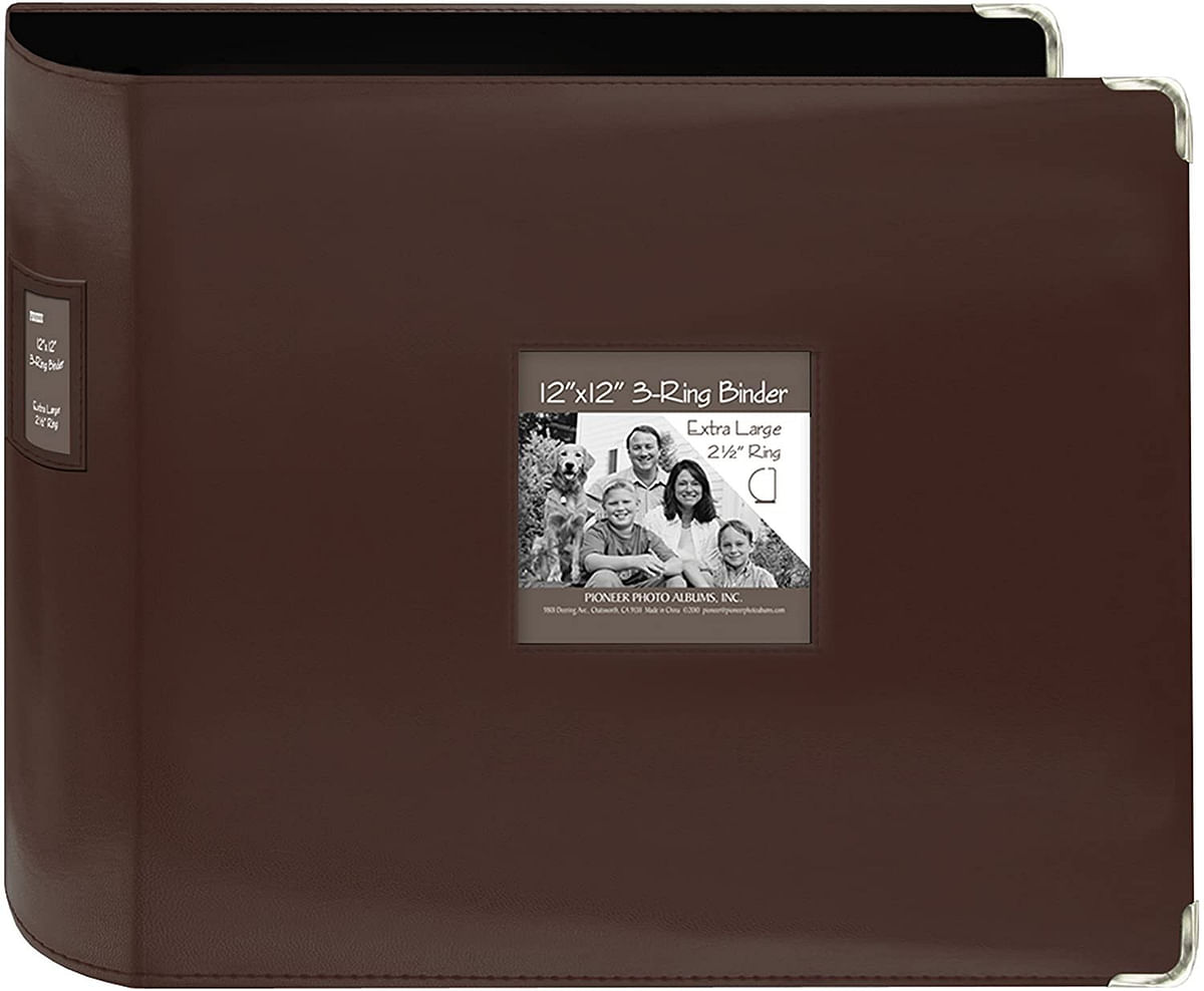 Pioneer 12-Inch by 12-Inch Sewn Leatherette 3-Ring Binder, Brown