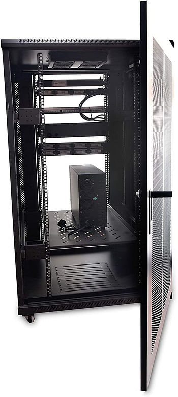 Network Server Cabinet 27U, 800x 1000mm 19" Rack with front glass door, rear mesh door, with 4 way fan unit, Black