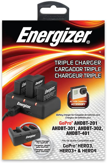 Energizer Energizer ENC-GP34TRI Triple Battery Charger for Cameras, With USB Charger - Black Color, Black