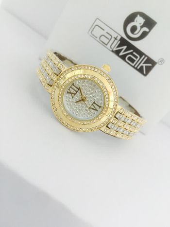 Catwalk CW2022/5 Fashionable Cz Stone Covered Analog Stainless Steel Silver Dial Watch for Women  with Gift Box- Assorted Color