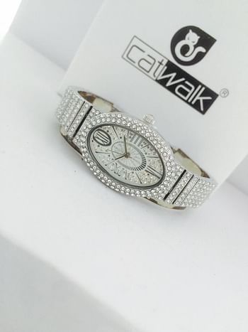 Catwalk CW2022/7 Fashionable Cz Stone Covered Analog Stainless Steel Silver Dial Watch for Women  with Gift Box- Assorted Color