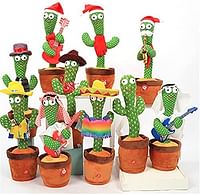 Rechargeable 2pcs set 1+1 Funny electric dancing plant cactus plush toy with 80 MUSIC for children’s gifts home office decoration singing cactus  (Assorted color)