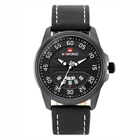 Neviforce NF9124 Men's Watch Sport Leather Strap Quartz Watch with Date and Day Display Black