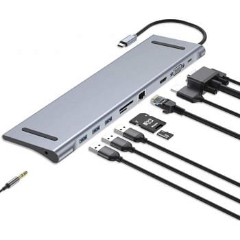USB Type C 10 in 1 Dock,C Hub for Macbook Pro, Macbook Docking Station USB C, Aluminum C Hub with Gigabit Ethernet, HDMI, VGA, Audio Mic Port, SD/TF Card Reader