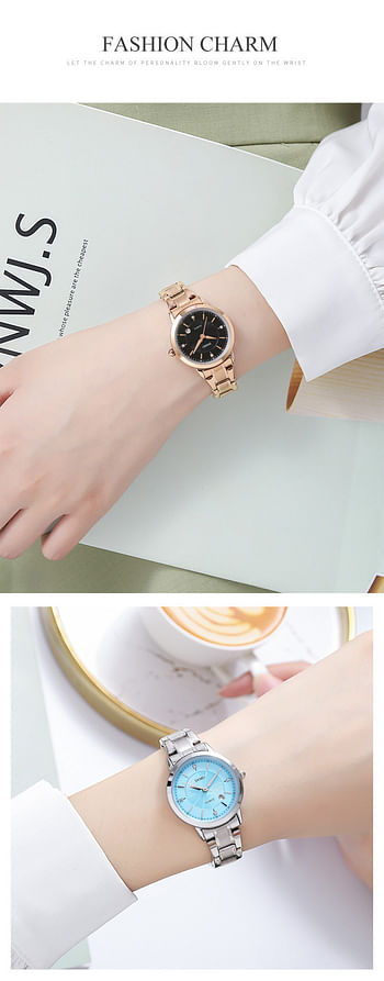 SKMEI 1819 Romantic Style Women Watches Simple Japan Quartz Movement Date Wristwatch -Rose Gold - Silver