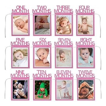 First Birthday Photo Frame Banner for kids -Pink -L