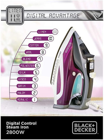 Black+Decker 2800W Digital Steam Iron, Multi-Colour, X2250-B5