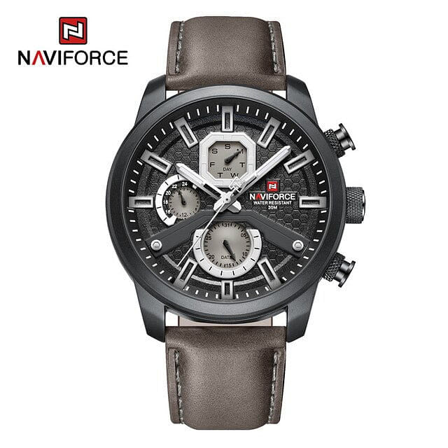 NAVIFORCE NF9211 Movement Quartz Mullti-Funtion Movement Water Proof Leather Straps for Men's - Black Grey
