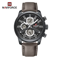 NAVIFORCE NF9211 Movement Quartz Mullti-Funtion Movement Water Proof Leather Straps for Men's - Black Grey