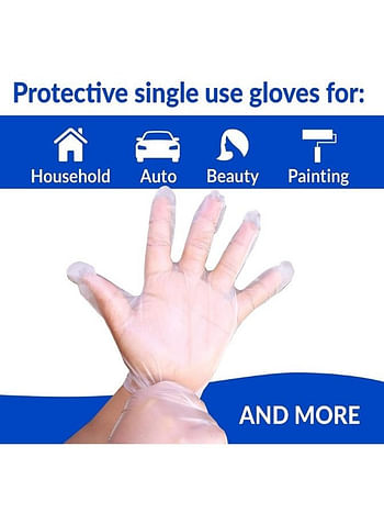 100 Piece Plastic Disposable Latex and Powder Free Clear Gloves