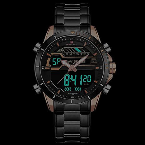 Men Sports Watches Men's Fashion LED Digital Quartz Waterproof Army Military Stainless Steel Wrist Watch Men's standard Rose Gold