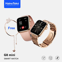 Haino Teko Germany G8 Mini Rose Gold Edition Smart Watch for Her 45mm, Bluetooth Call, Wireless Charging, One Extra Strap + Bangle