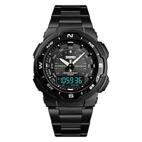 SKMEI 1370 Fashion Quartz Watch Stainless Steel Strap LED Digital Clock 50m Waterproof Casual Sport Watch