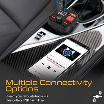 Promate Wireless FM Transmitter with Bluetooth V5.1, 18W QC 3.0, 12W USB-C, USB Media Ports and Mic, PowerTune-30W